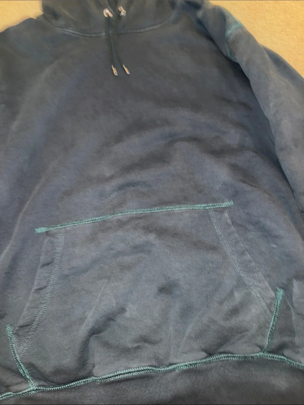 J. Crew Dark Blue/Green Thermal Lined Pullover Hoodie - Solid Casual Sweatshirt